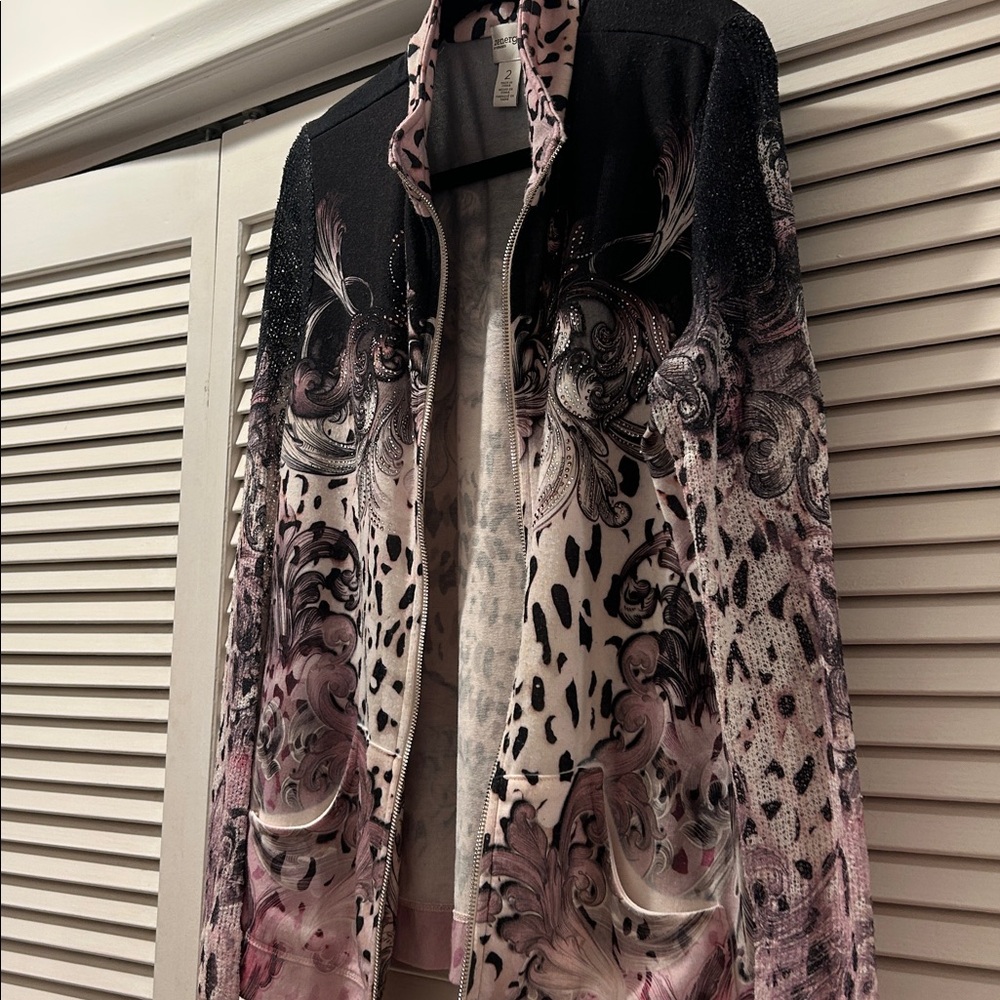Chicos Printed full Zip-Front Women's Jacket in Black and Pink. Chico 2 medium? - Picture 2 of 12